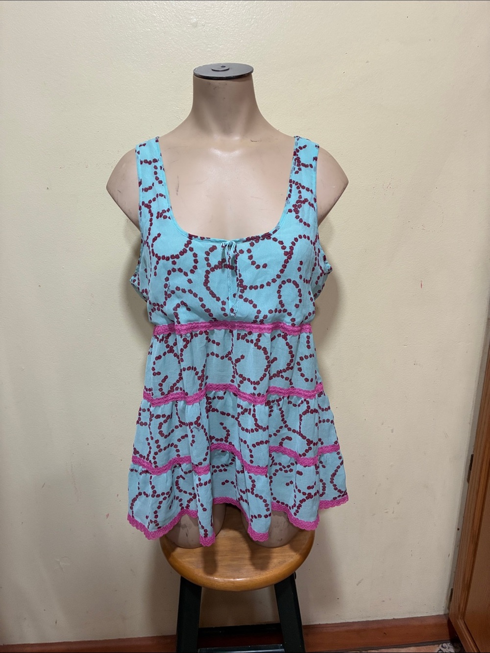 Victoria's Secret angels aqua and pink tiered babydoll top